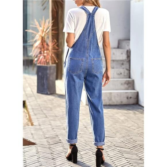 New Women's Adjustable Stretch Denim Bib Overalls - Casual Jumpsuit Jeans Pants - Picture 6 of 6